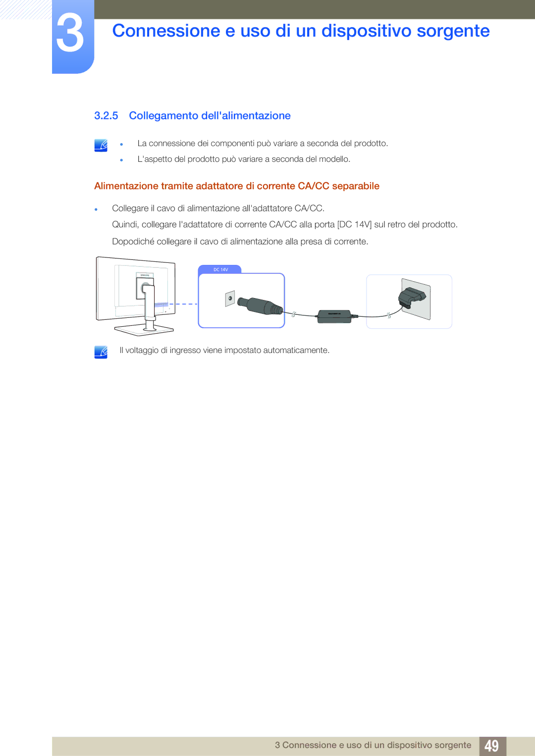 Samsung LF24FT1LFGZXEN manual Collegamento dellalimentazione 