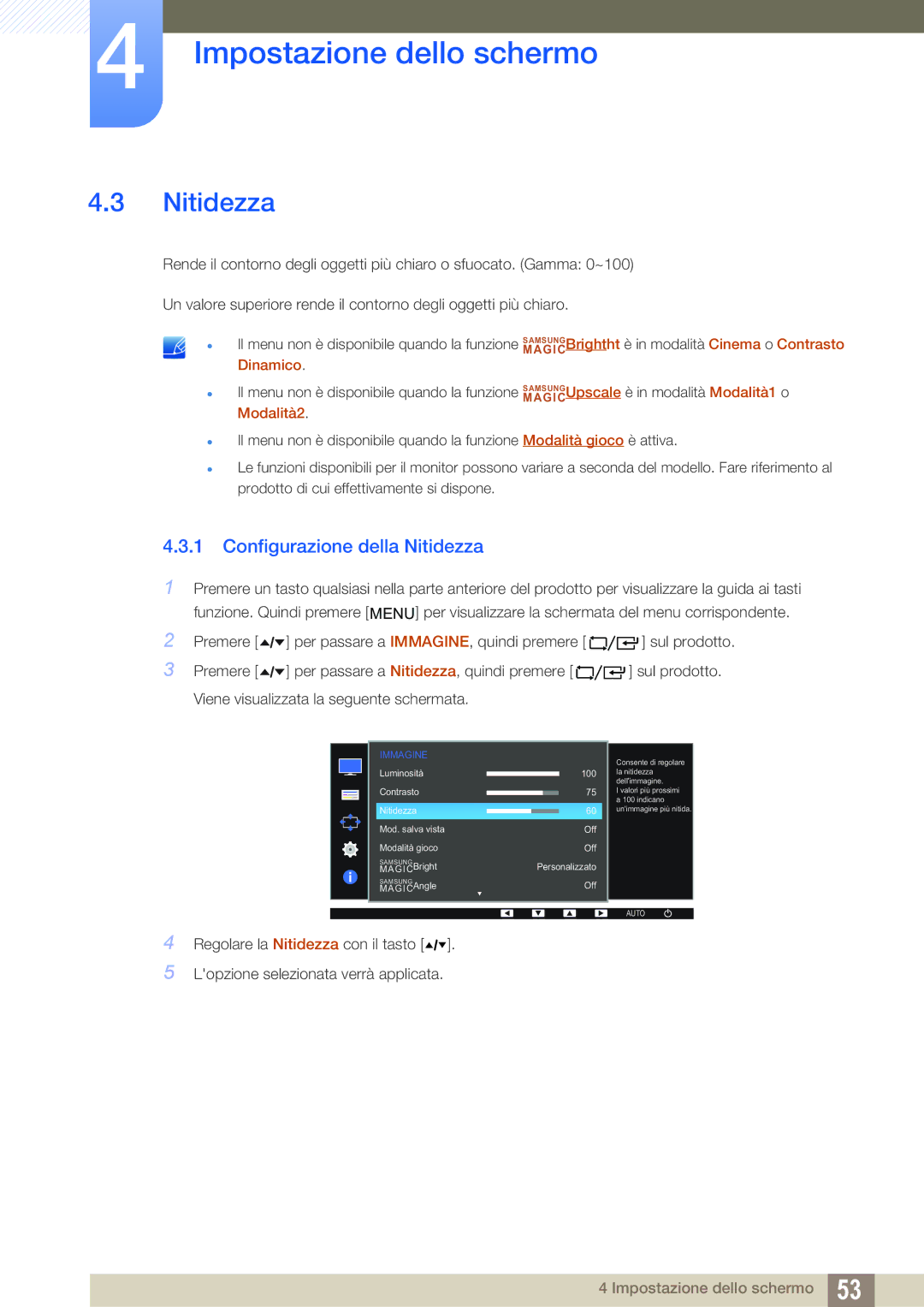 Samsung LF24FT1LFGZXEN manual Configurazione della Nitidezza 