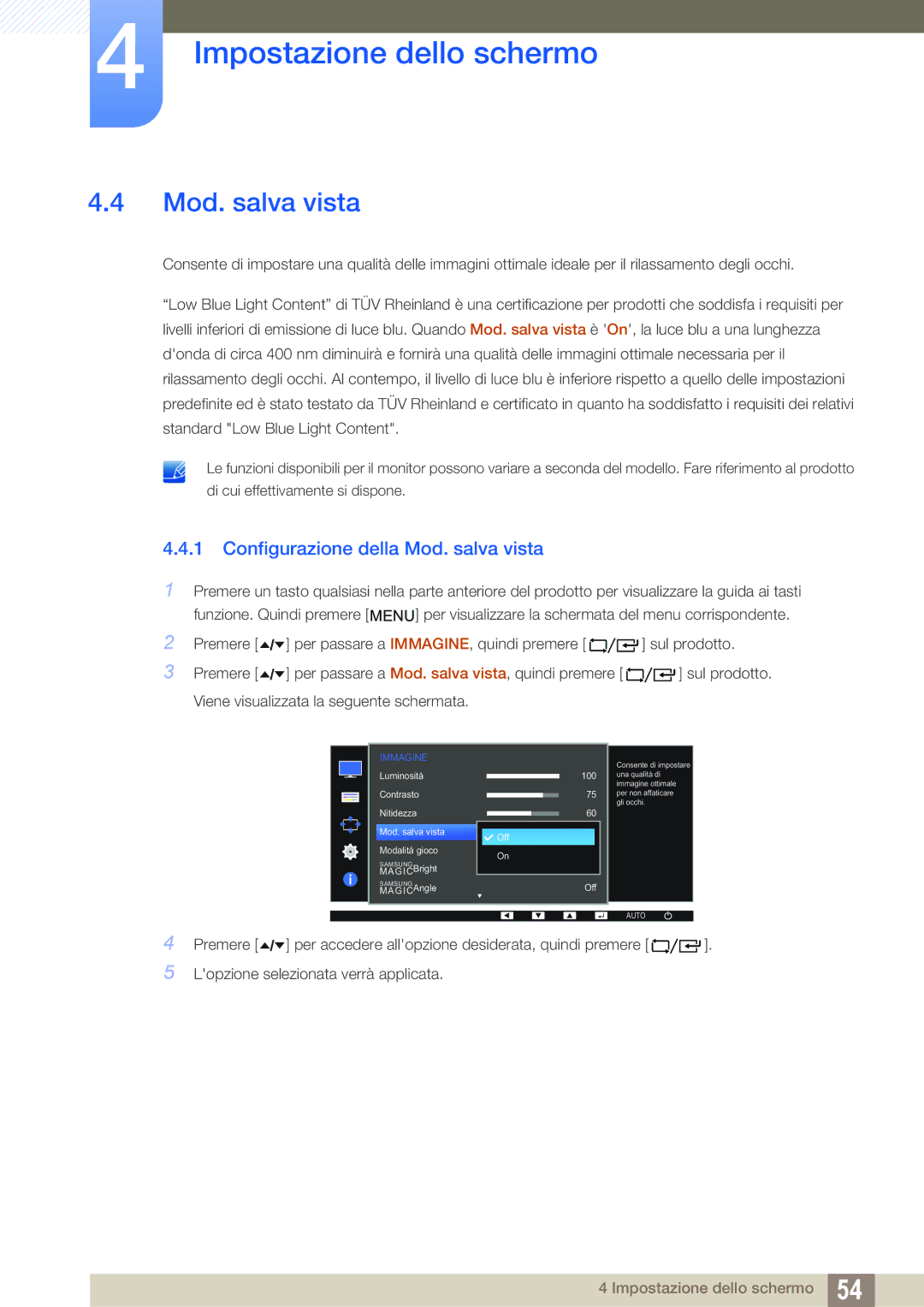 Samsung LF24FT1LFGZXEN manual Configurazione della Mod. salva vista 