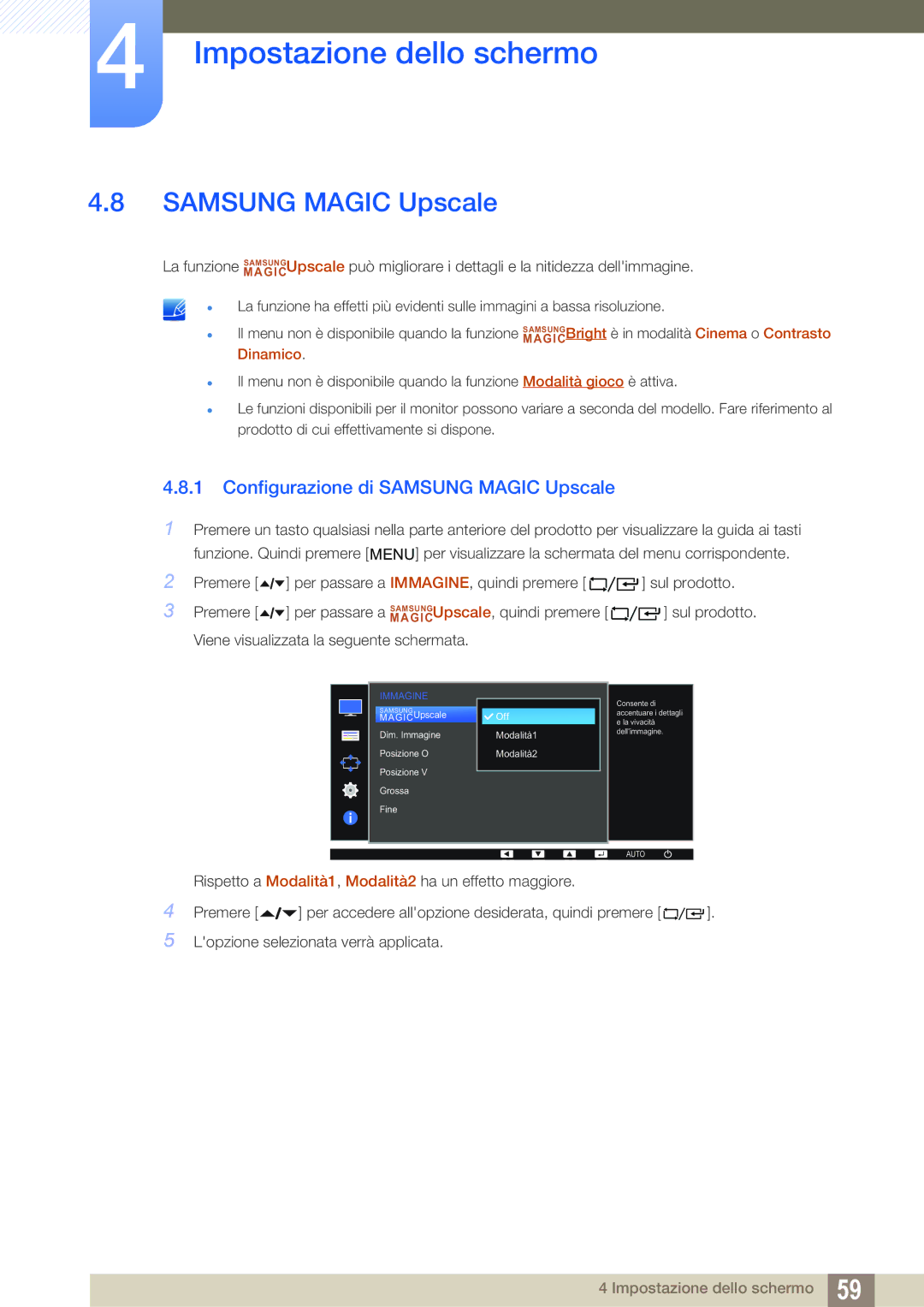 Samsung LF24FT1LFGZXEN manual Configurazione di Samsung Magic Upscale 