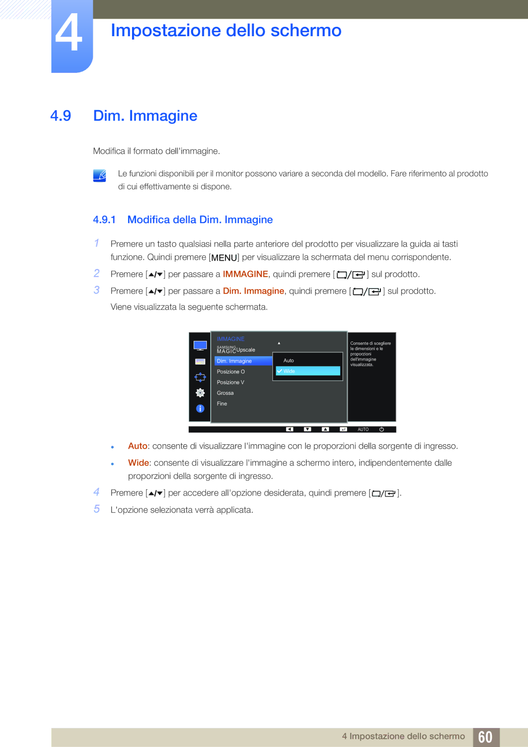 Samsung LF24FT1LFGZXEN manual Modifica della Dim. Immagine 