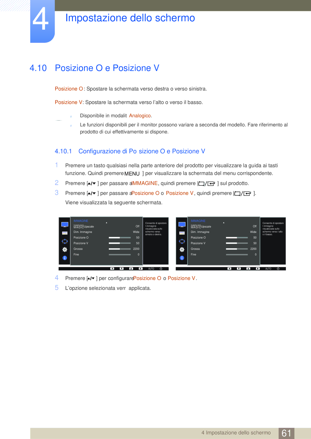 Samsung LF24FT1LFGZXEN manual Configurazione di Posizione O e Posizione 