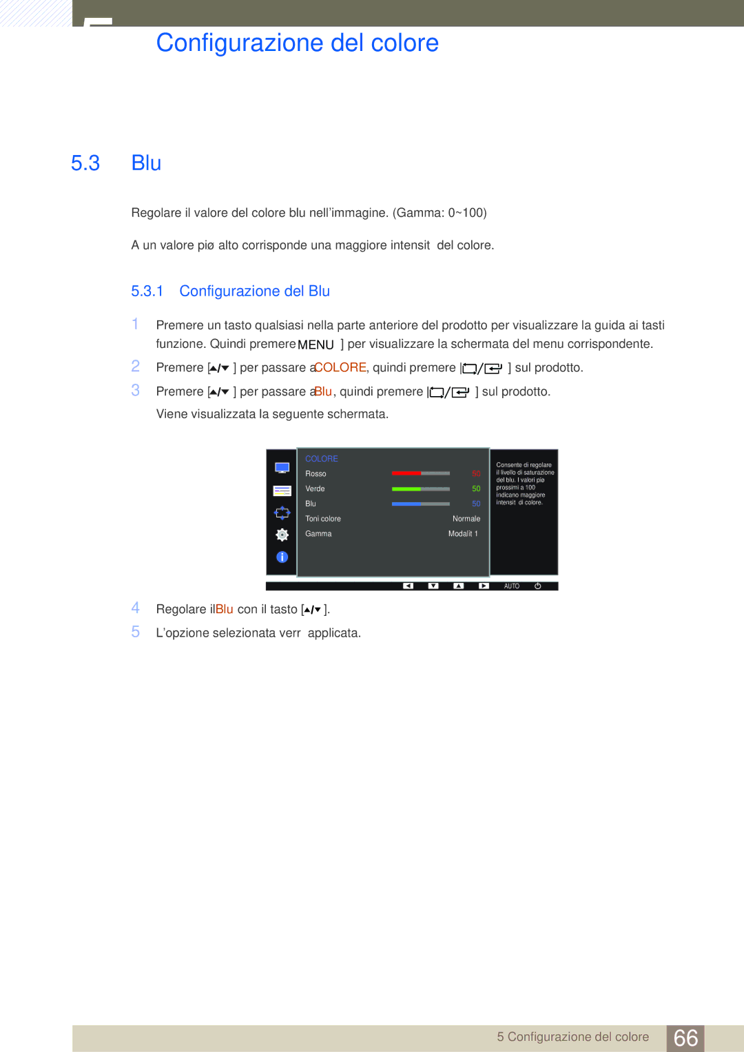 Samsung LF24FT1LFGZXEN manual Configurazione del Blu 