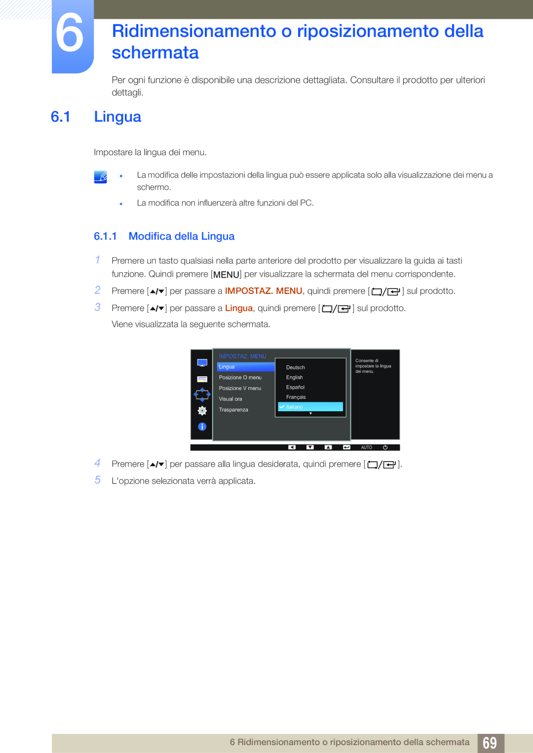 Samsung LF24FT1LFGZXEN manual Modifica della Lingua 