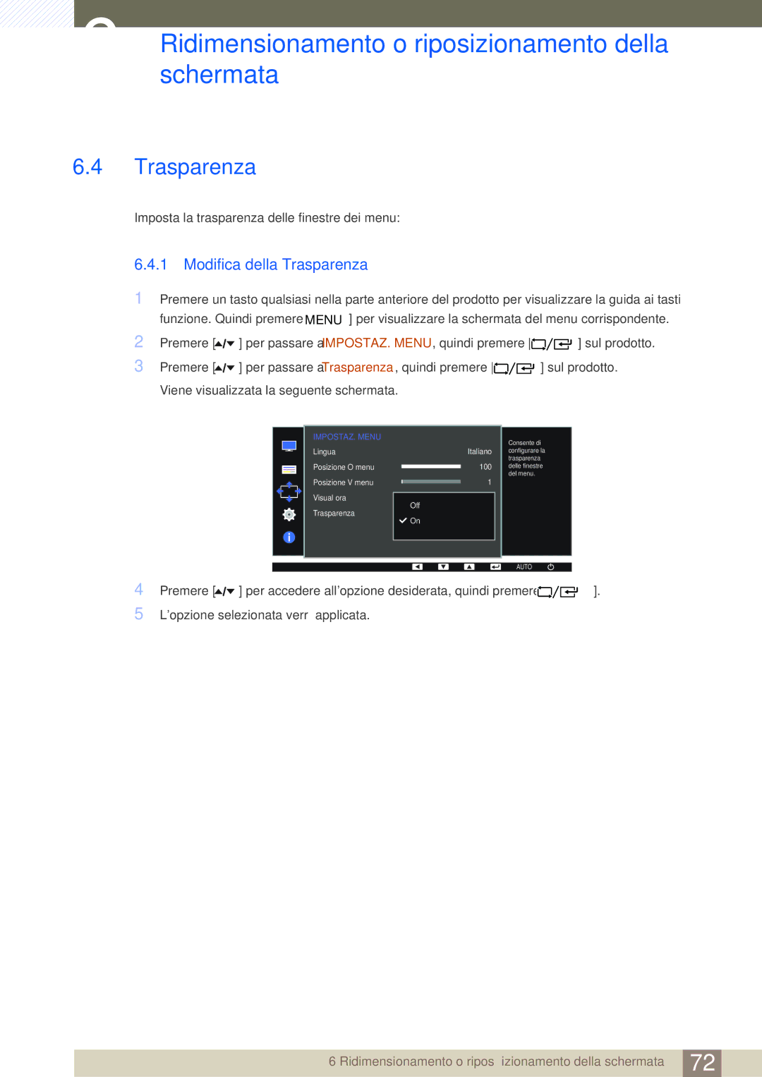 Samsung LF24FT1LFGZXEN manual Modifica della Trasparenza 