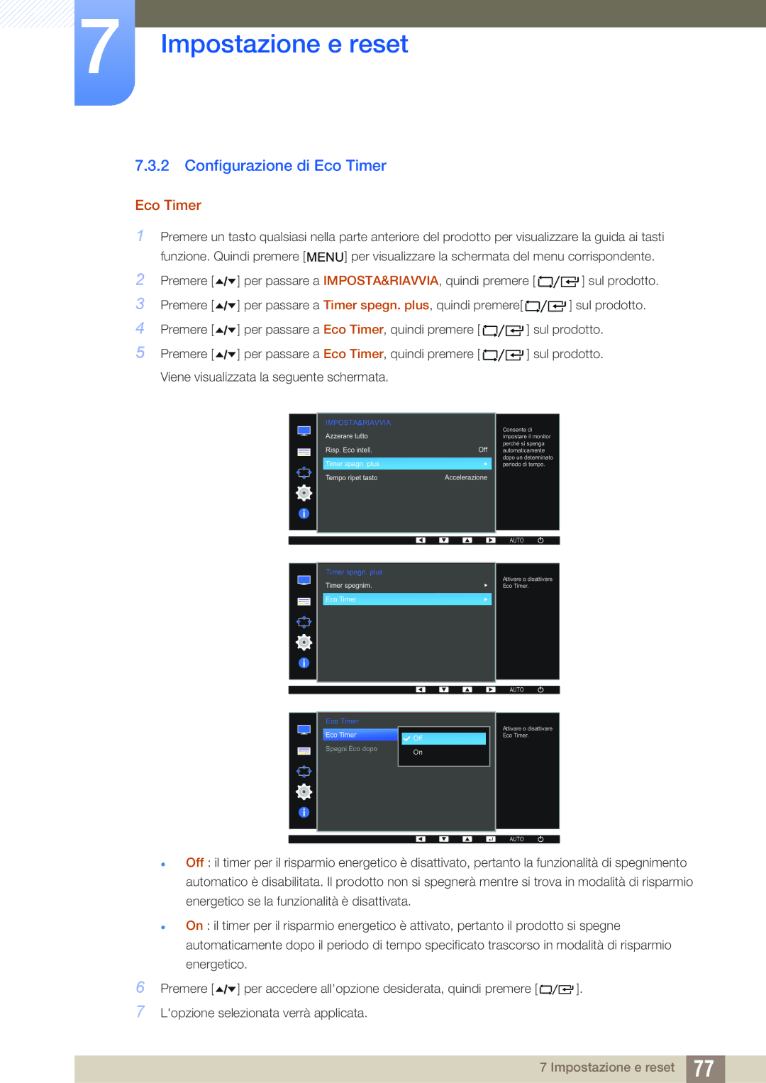 Samsung LF24FT1LFGZXEN manual Configurazione di Eco Timer 