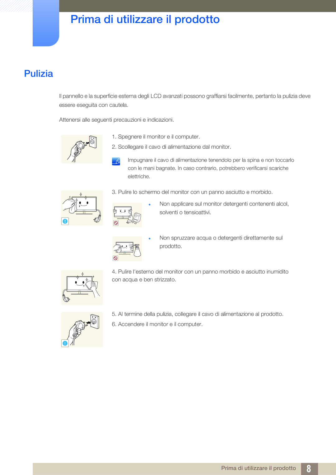 Samsung LF24FT1LFGZXEN manual Pulizia 