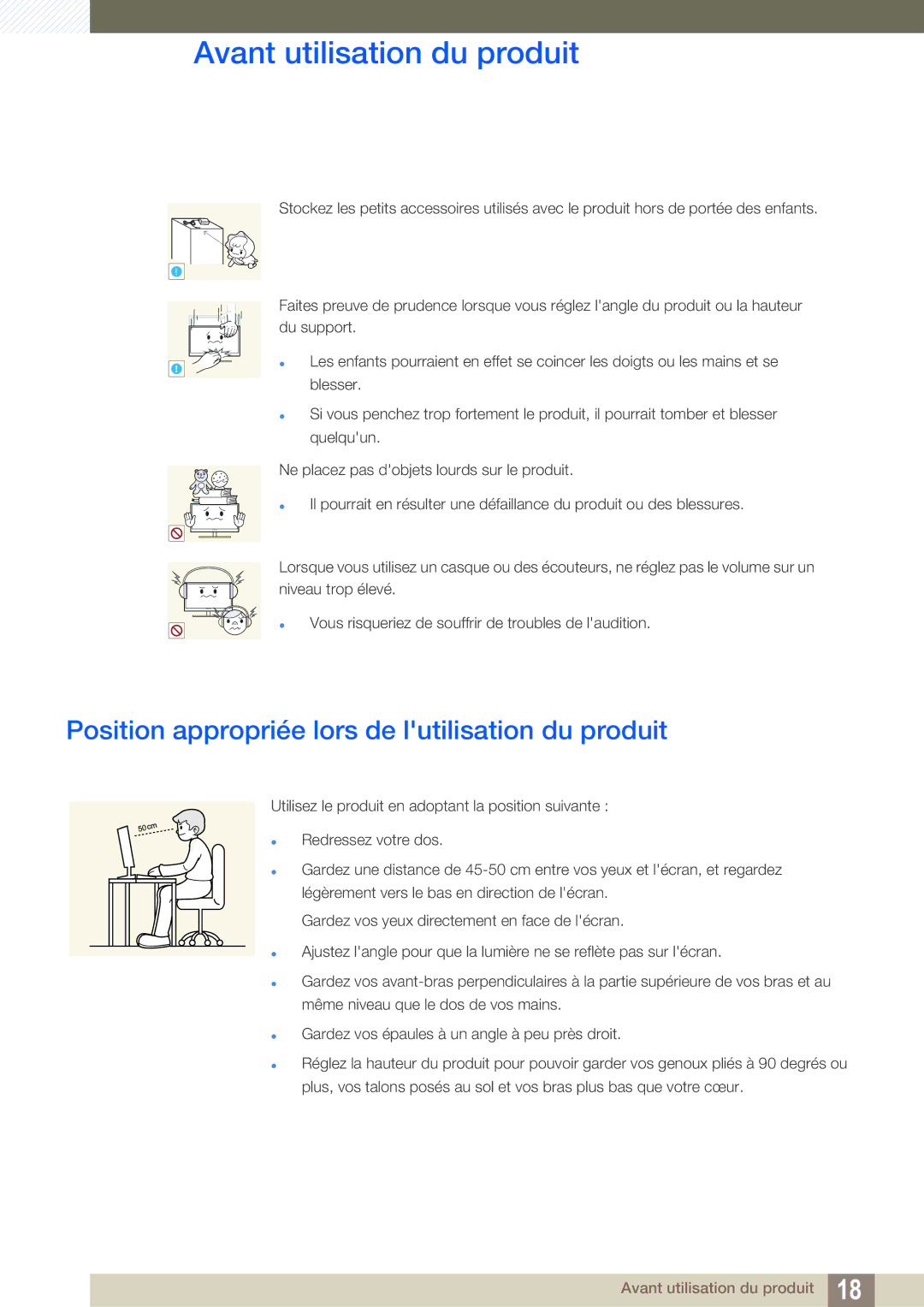 Samsung LF24FT2TFPZXEN manual Position appropriée lors de lutilisation du produit 