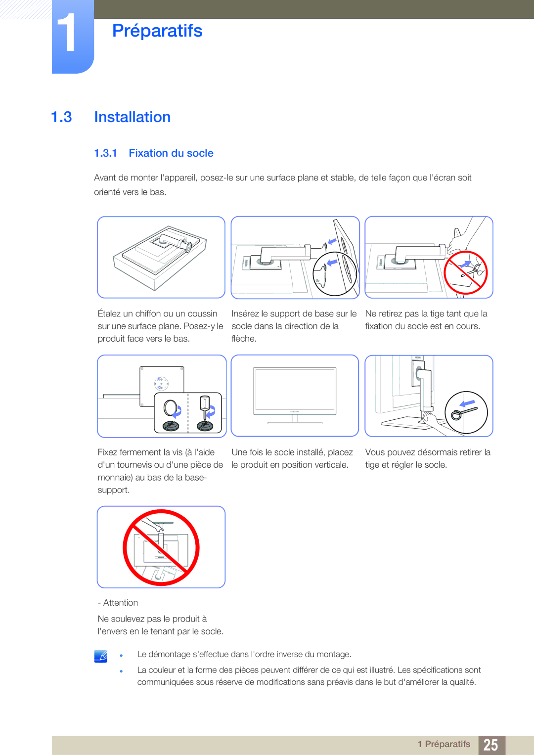 Samsung LF24FT2TFPZXEN manual Installation, Fixation du socle 