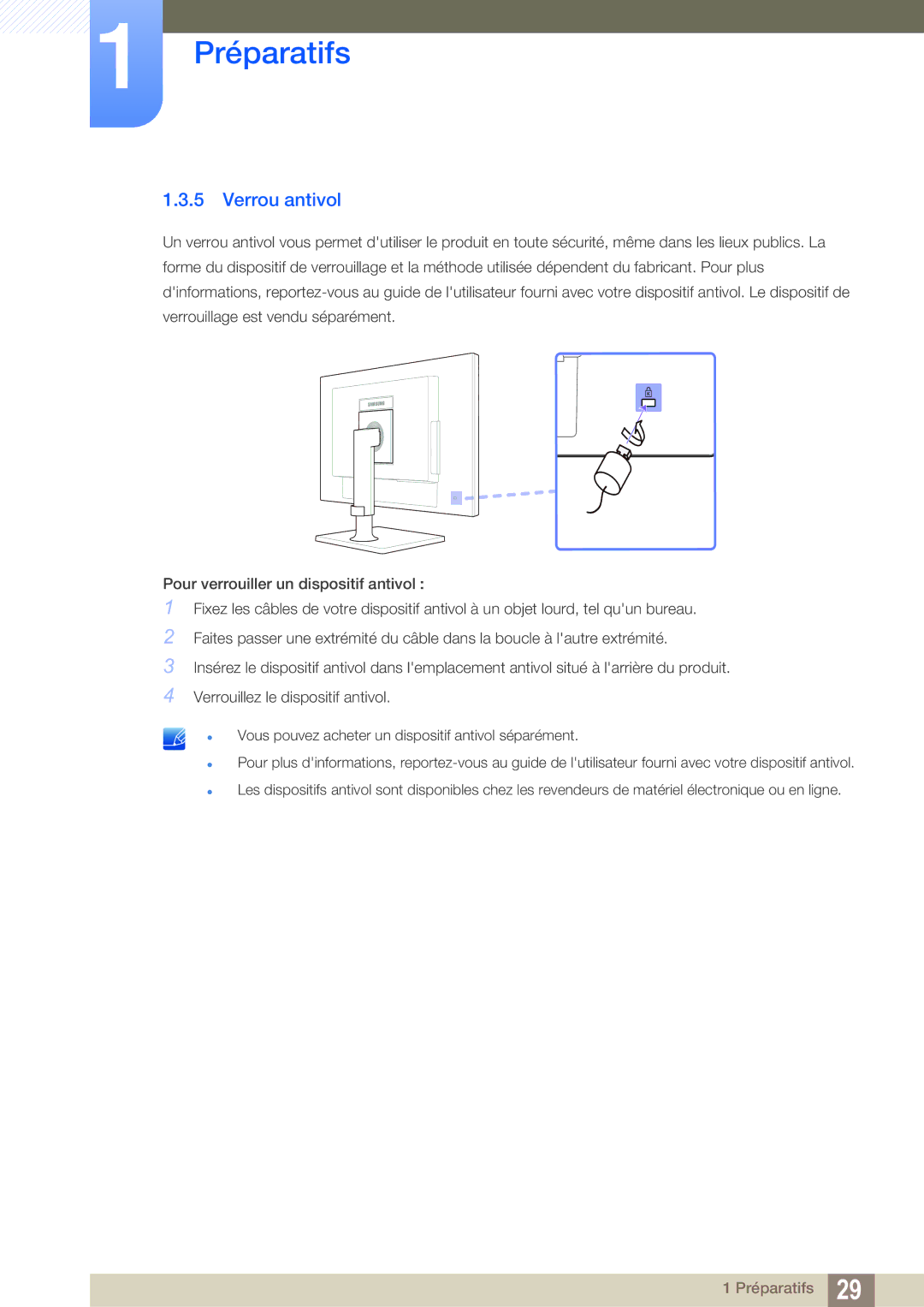 Samsung LF24FT2TFPZXEN manual Verrou antivol 