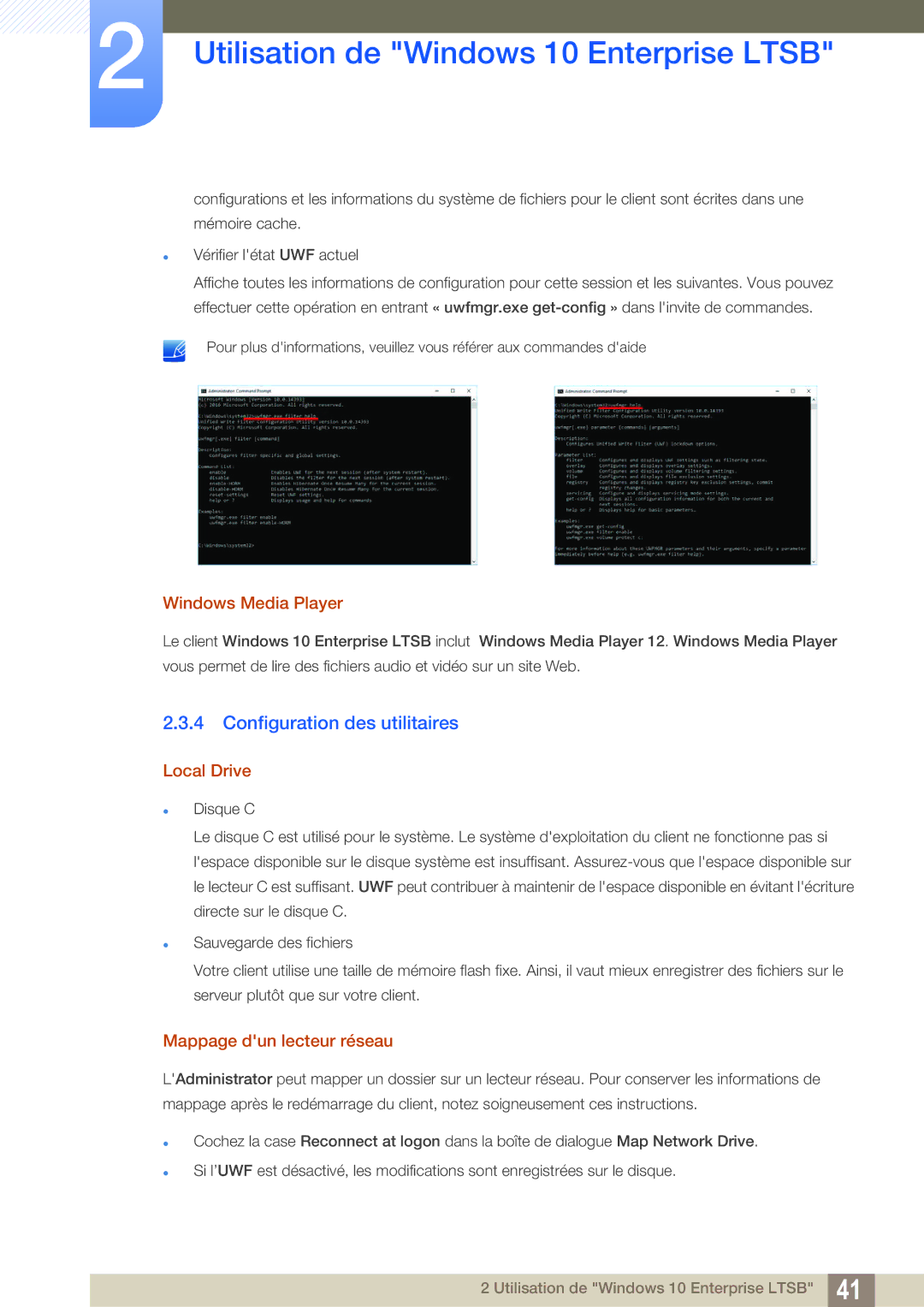 Samsung LF24FT2TFPZXEN manual Configuration des utilitaires, Windows Media Player, Local Drive, Mappage dun lecteur réseau 