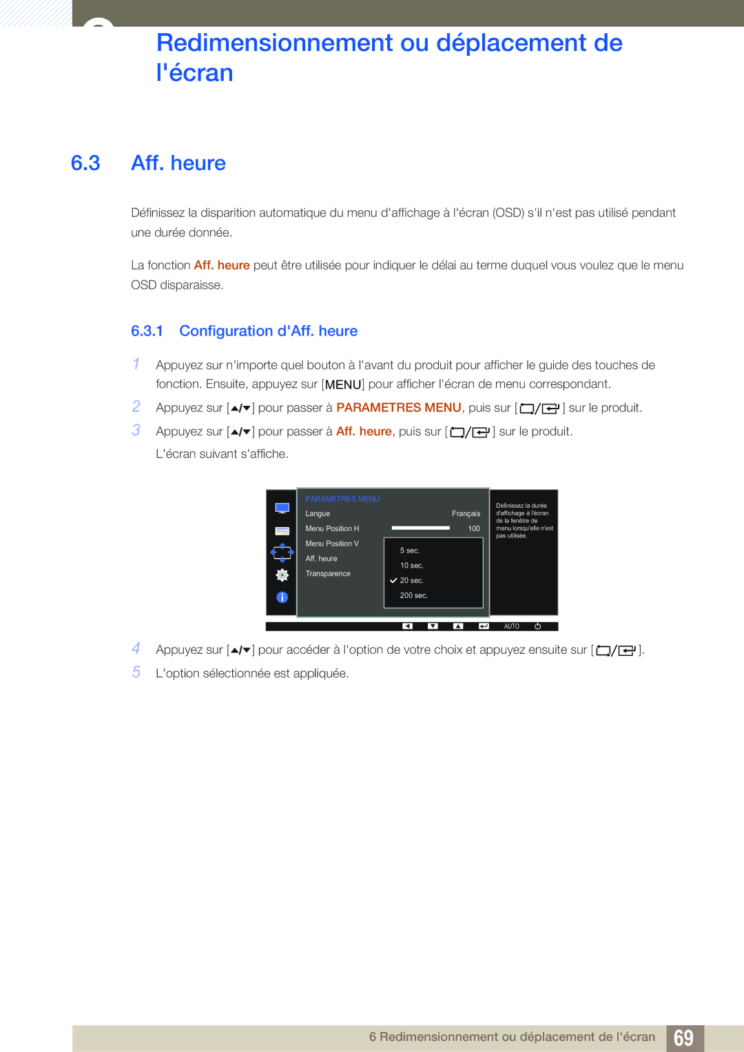 Samsung LF24FT2TFPZXEN manual Configuration dAff. heure 