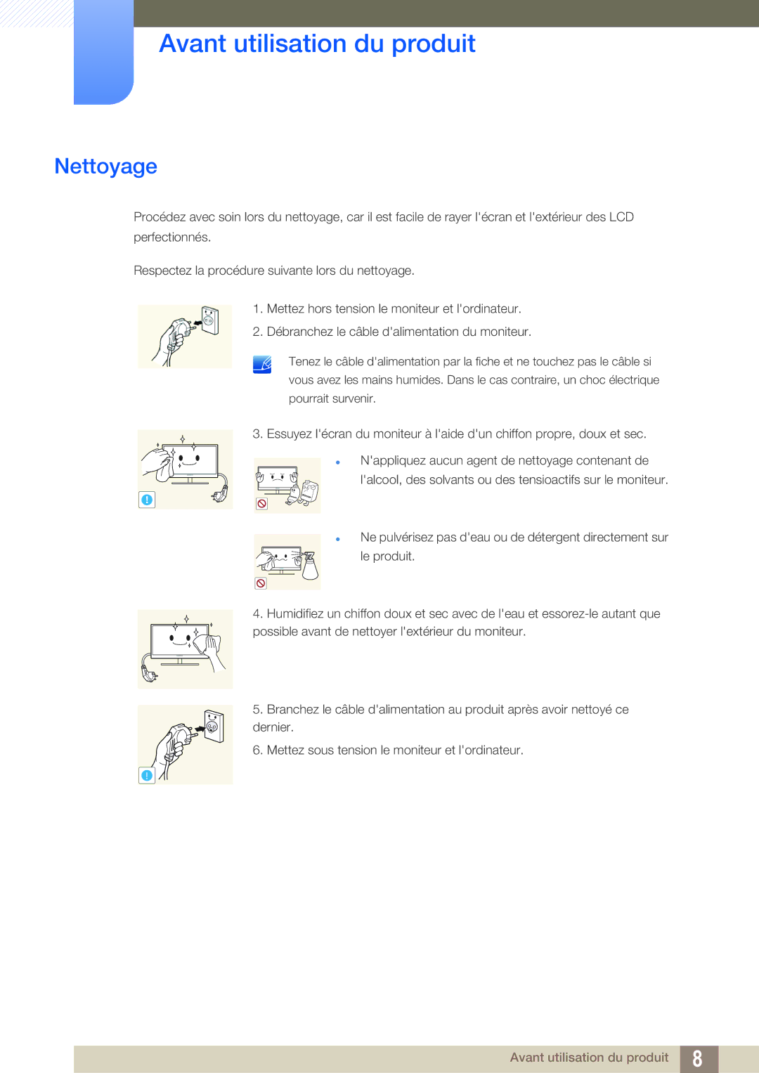 Samsung LF24FT2TFPZXEN manual Nettoyage 