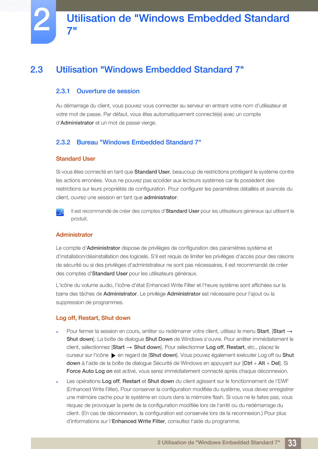 Samsung LF22FT2WFPZXEN manual Utilisation Windows Embedded Standard, Ouverture de session, Bureau Windows Embedded Standard 