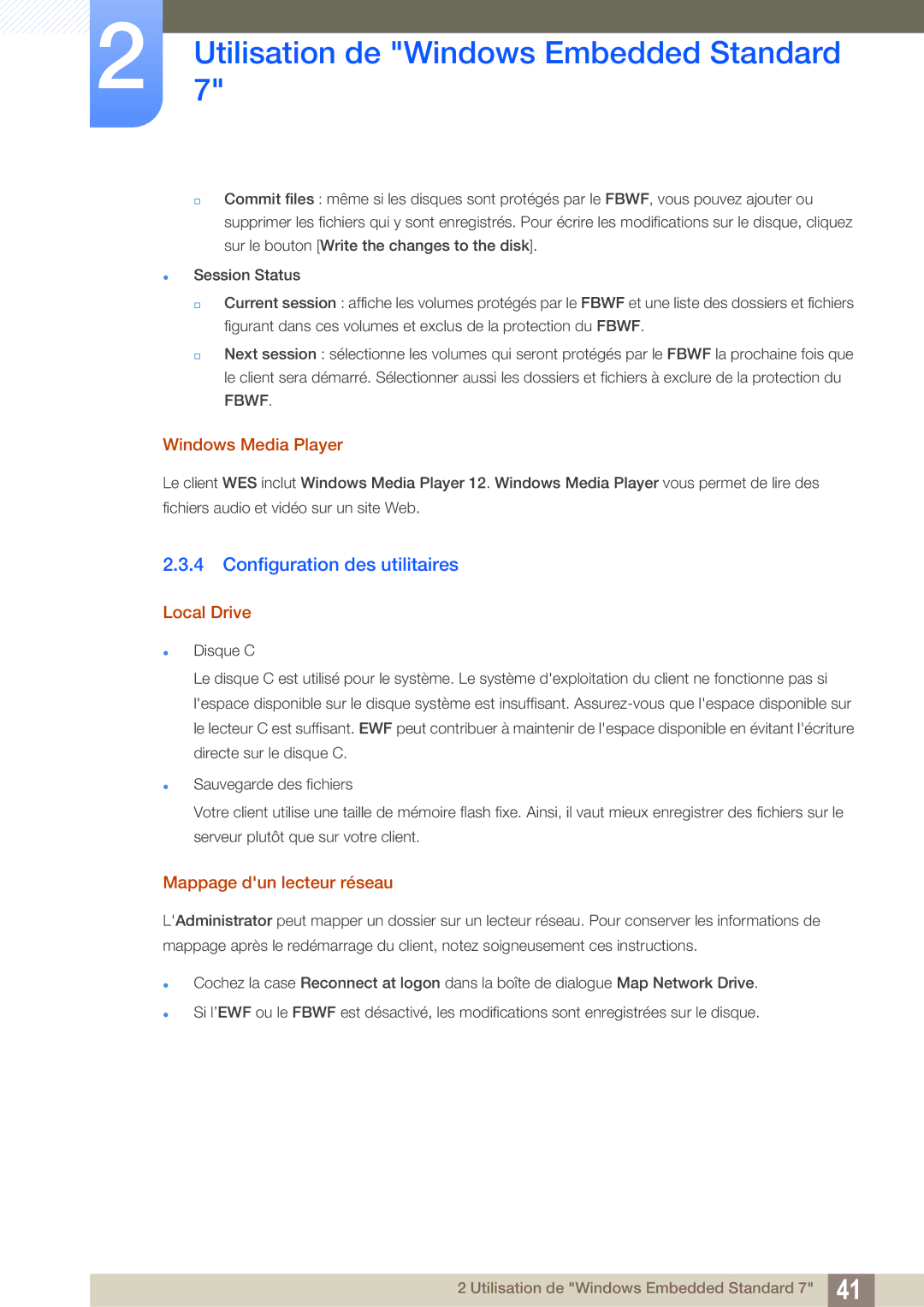Samsung LF22FT2WFPZXEN manual Configuration des utilitaires, Windows Media Player, Local Drive, Mappage dun lecteur réseau 