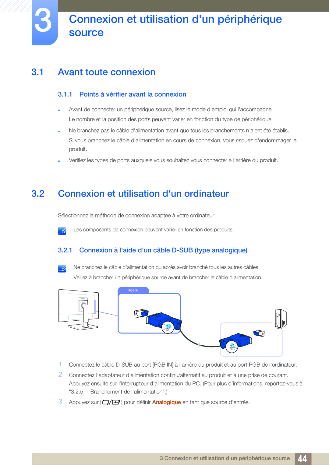 Samsung LF24FT2WFPZXEN, LF22FT2WFPZXEN manual Connexionsource et utilisation dun périphérique, Avant toute connexion 