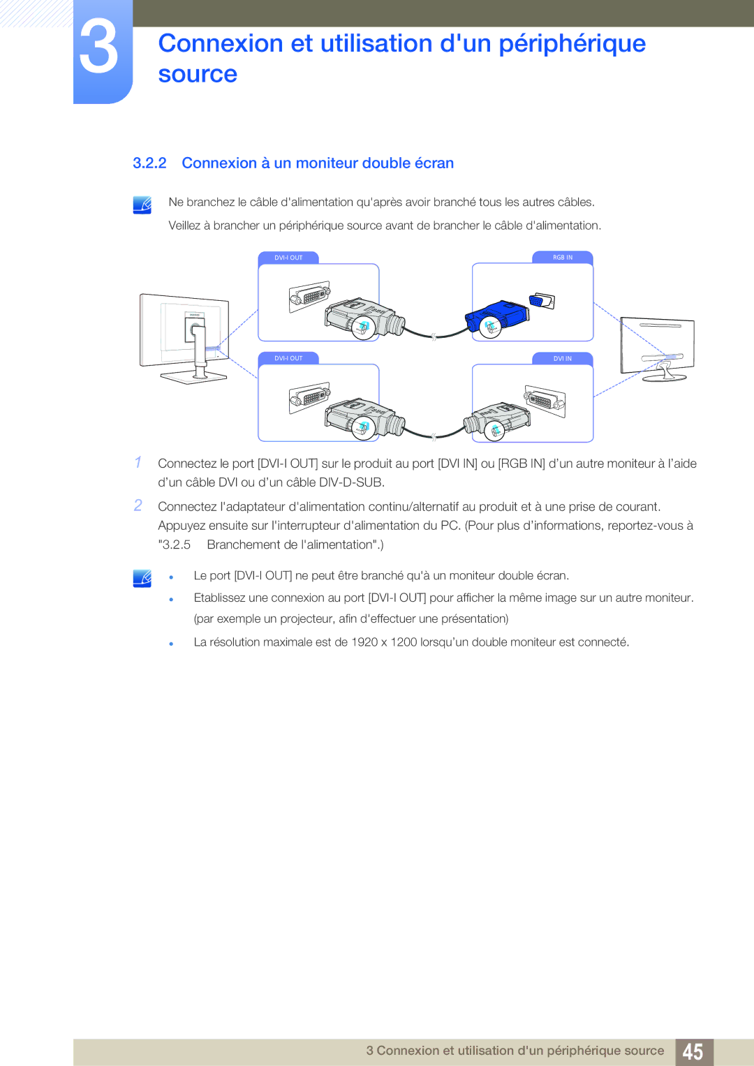 Samsung LF22FT2WFPZXEN, LF24FT2WFPZXEN manual Connexion à un moniteur double écran 