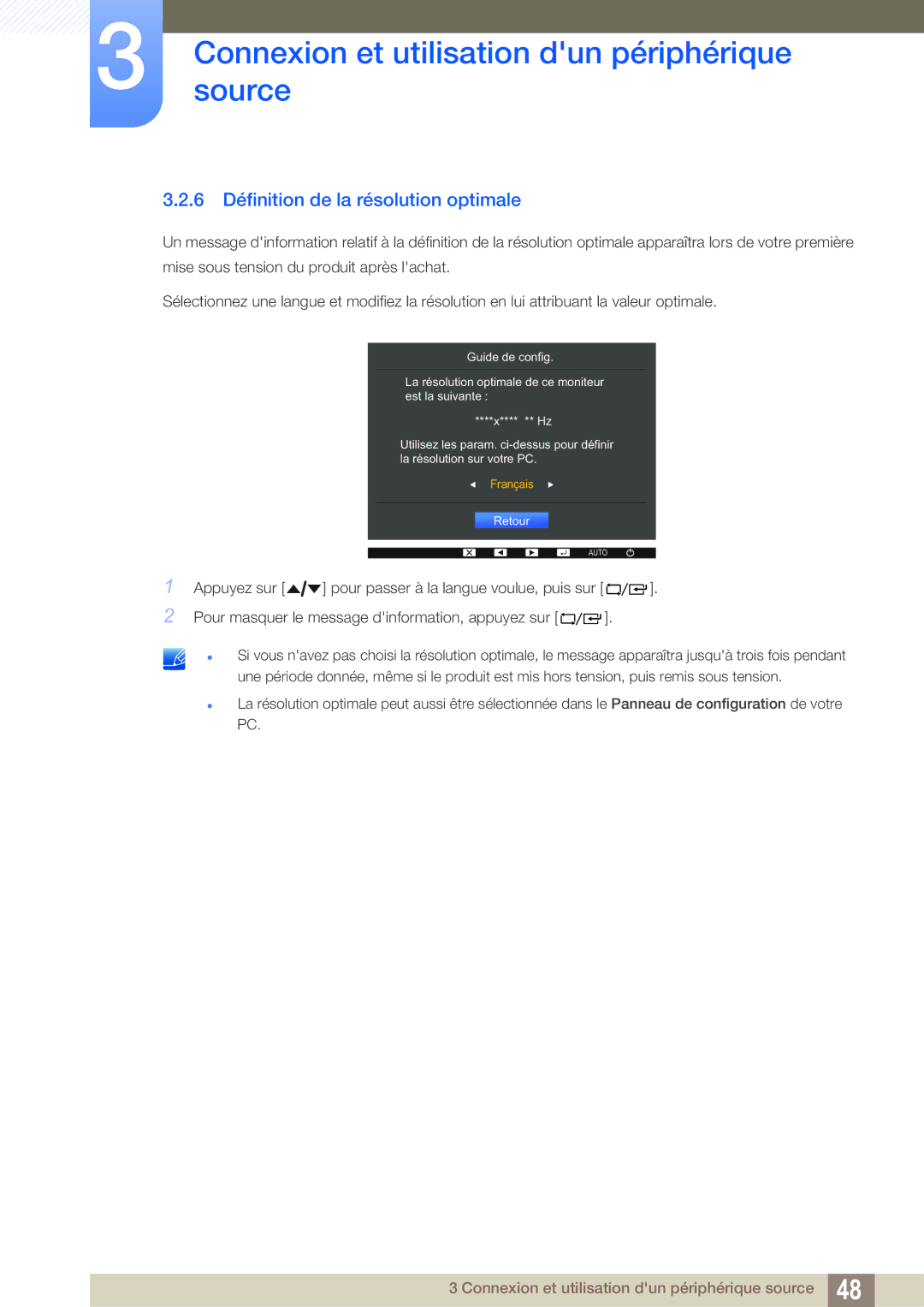 Samsung LF24FT2WFPZXEN, LF22FT2WFPZXEN manual 6 Définition de la résolution optimale 