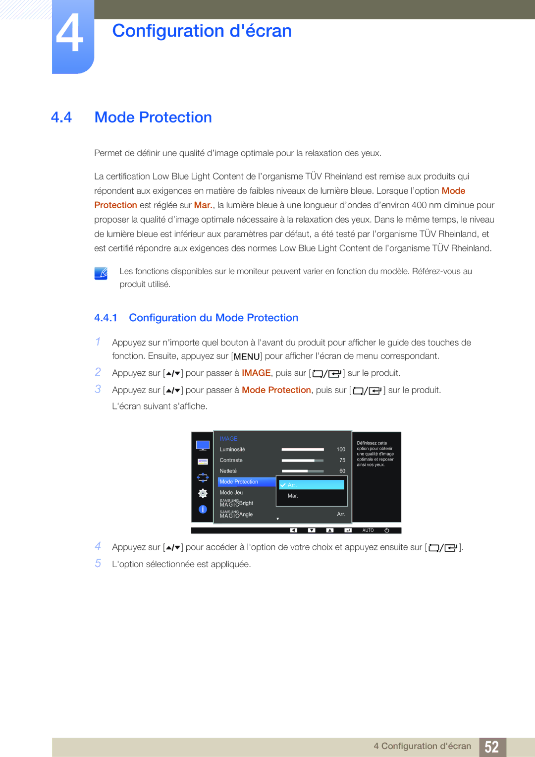 Samsung LF24FT2WFPZXEN, LF22FT2WFPZXEN manual Configuration du Mode Protection 