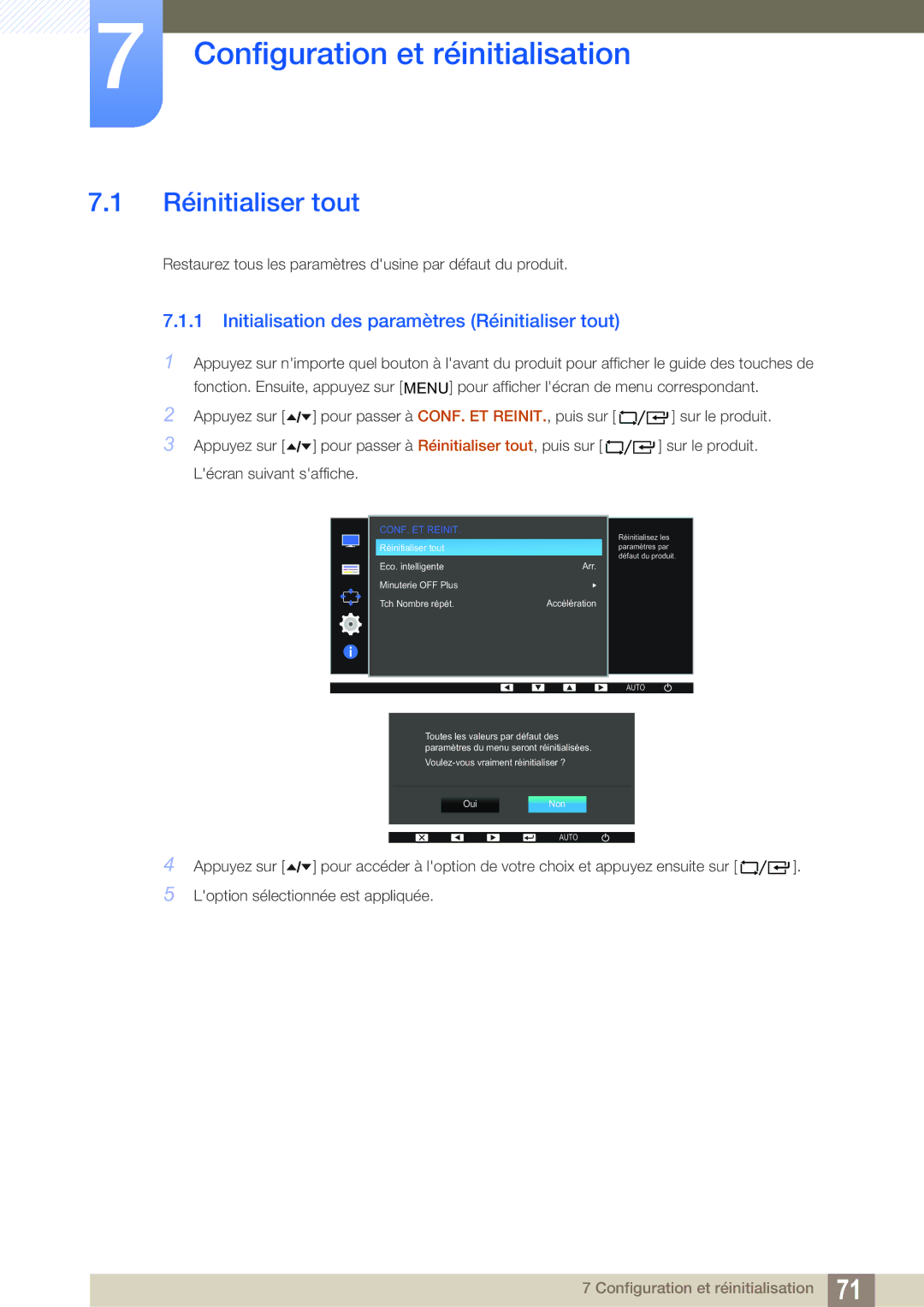 Samsung LF22FT2WFPZXEN, LF24FT2WFPZXEN manual Configuration et réinitialisation, Réinitialiser tout 