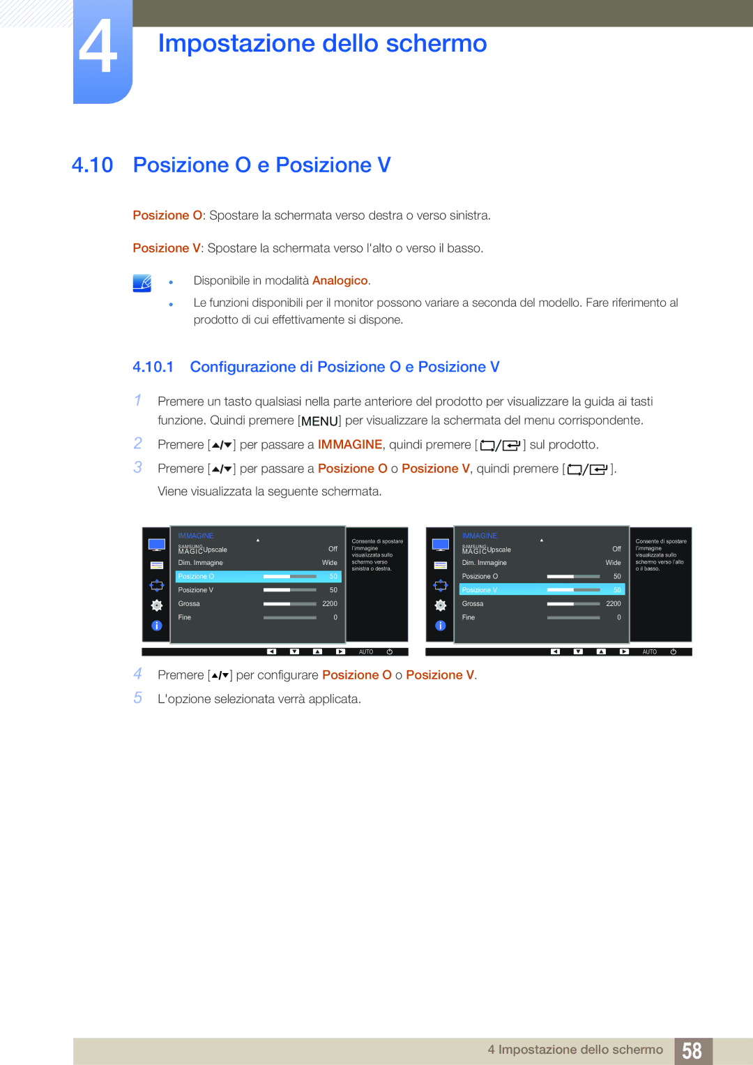 Samsung LF24FT2WFPZXEN, LF22FT2WFPZXEN manual Configurazione di Posizione O e Posizione 