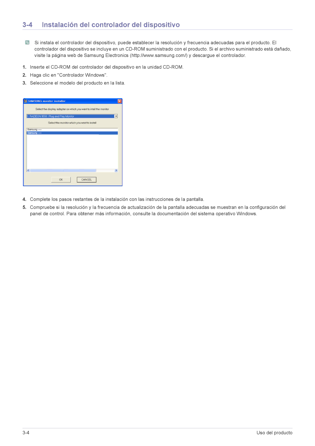 Samsung LF24MGSLB1/EN, LF24MGSLBR/EN, LF19MGSLBR/EN, LF19MGSLBP/EN, LF24MGSLBP/EN Instalación del controlador del dispositivo 