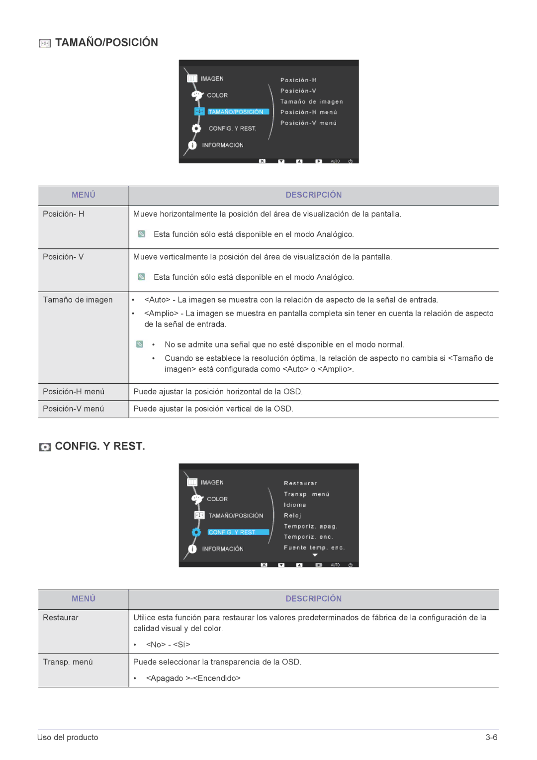 Samsung LF19MGSLBM/EN, LF24MGSLB1/EN, LF24MGSLBR/EN, LF19MGSLBR/EN, LF19MGSLBP/EN, LF24MGSLBP/EN, LF19MGSLBJ/EN Tamaño/Posición 