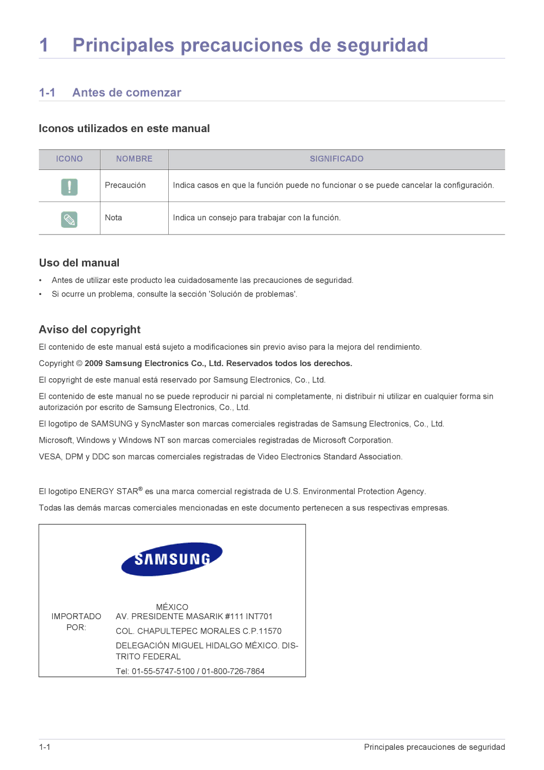 Samsung LF24MGSLBP/EN Principales precauciones de seguridad, Antes de comenzar, Iconos utilizados en este manual 