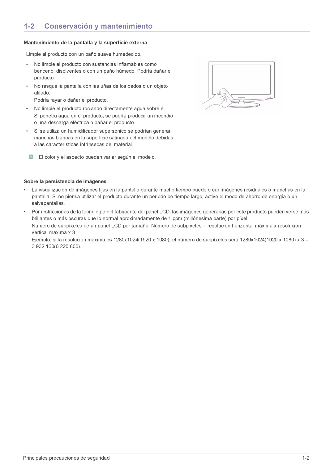 Samsung LF19MGSLBM/EN, LF24MGSLB1/EN Conservación y mantenimiento, Mantenimiento de la pantalla y la superficie externa 