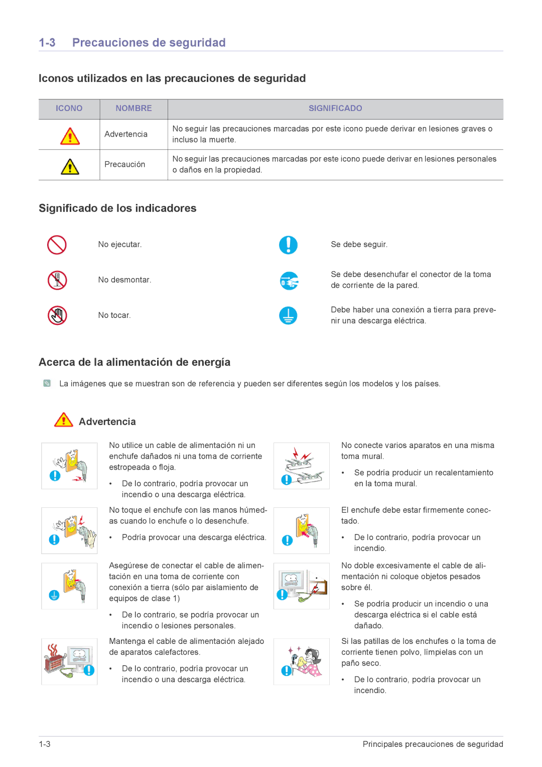 Samsung LF19MGSLBJ/EN manual Precauciones de seguridad, Iconos utilizados en las precauciones de seguridad, Advertencia 