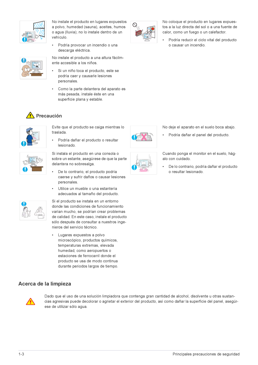 Samsung LF24MGSLB1/EN, LF24MGSLBR/EN, LF19MGSLBR/EN, LF19MGSLBP/EN, LF24MGSLBP/EN, LF19MGSLBM/EN manual Acerca de la limpieza 