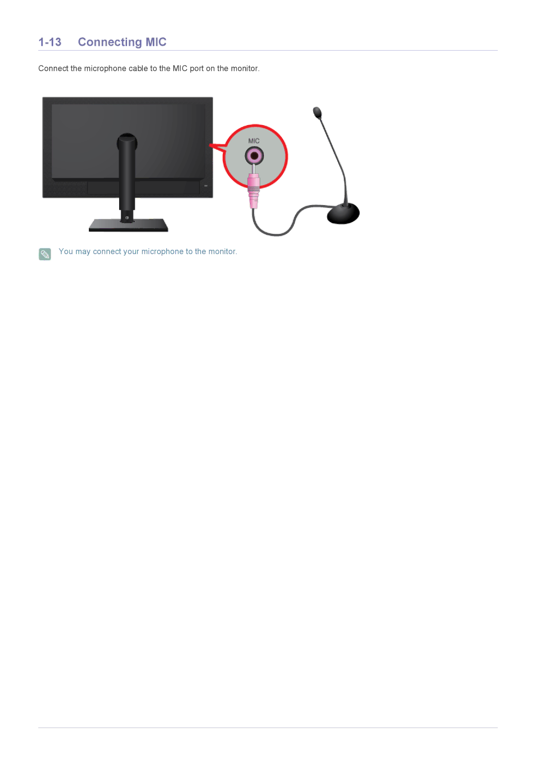 Samsung LF19MGSLBP/EN, LF24MGSLB2/EN, LF24MGSLB1/EN, LF24MGSLBR/EN, LF19MGSLBR/EN, LF24MGSLBP/EN, LF19MGWLBM/EN Connecting MIC 