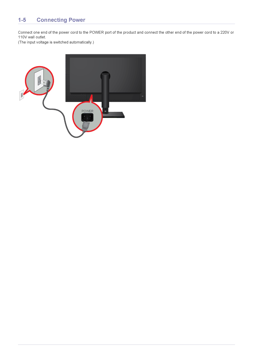 Samsung LF19MGSLBM/EN, LF24MGSLB2/EN, LF24MGSLB1/EN, LF24MGSLBR/EN, LF19MGSLBR/EN, LF19MGSLBP/EN manual Connecting Power 