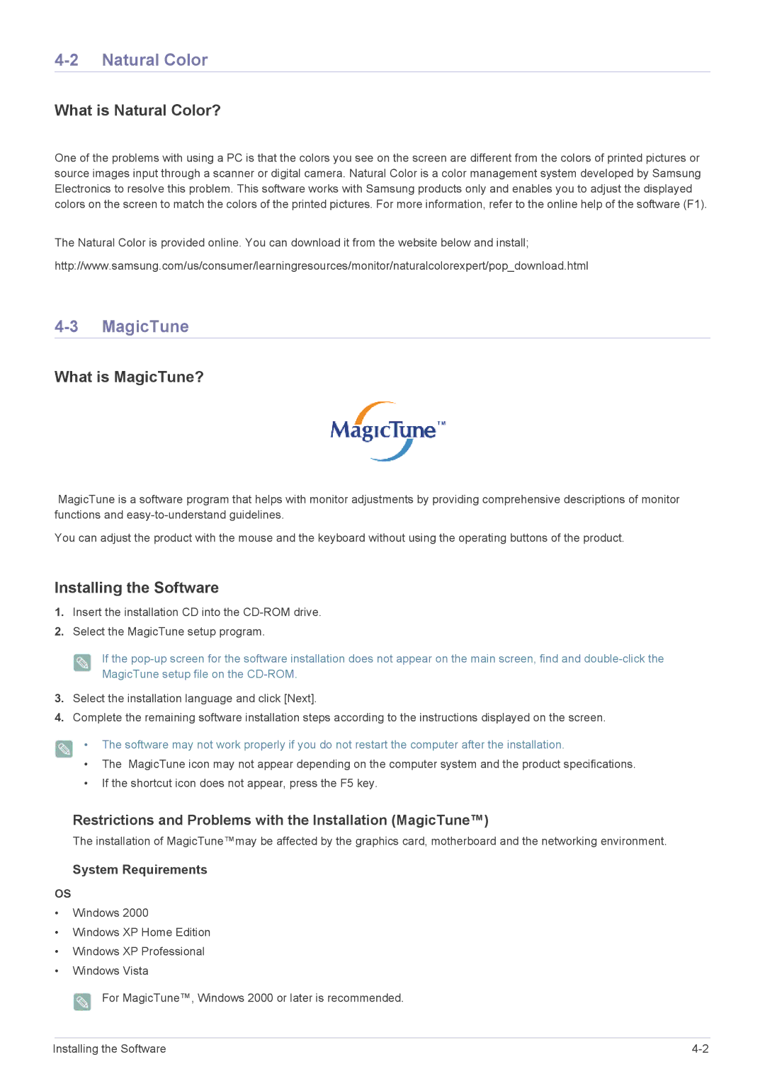 Samsung LF24MGSLBR/EN, LF24MGSLB2/EN manual What is Natural Color?, What is MagicTune?, Installing the Software 