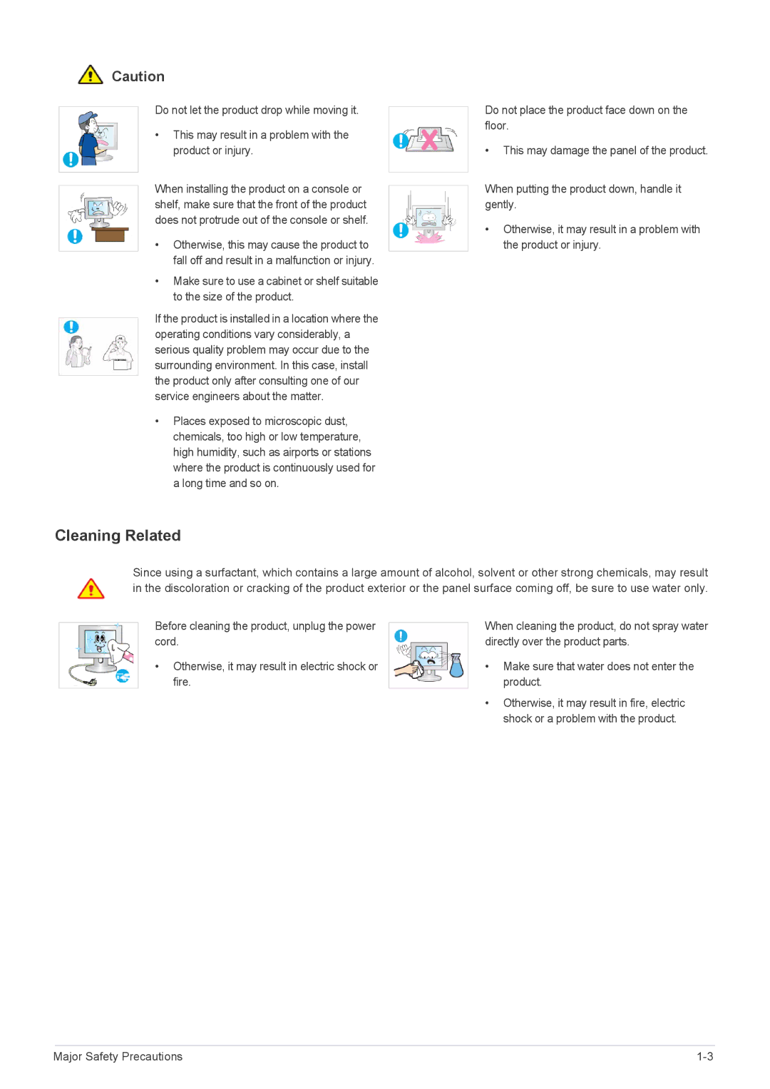 Samsung LF19MGSLBJ/EN, LF24MGSLB2/EN, LF24MGSLB1/EN, LF24MGSLBR/EN, LF19MGSLBR/EN, LF19MGSLBP/EN manual Cleaning Related 