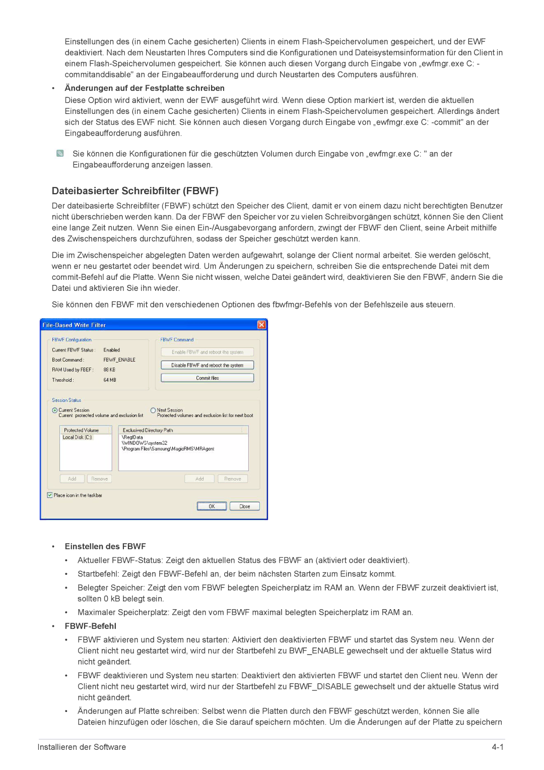 Samsung LF24MGSLBR/EN Dateibasierter Schreibfilter Fbwf, Änderungen auf der Festplatte schreiben, Einstellen des Fbwf 