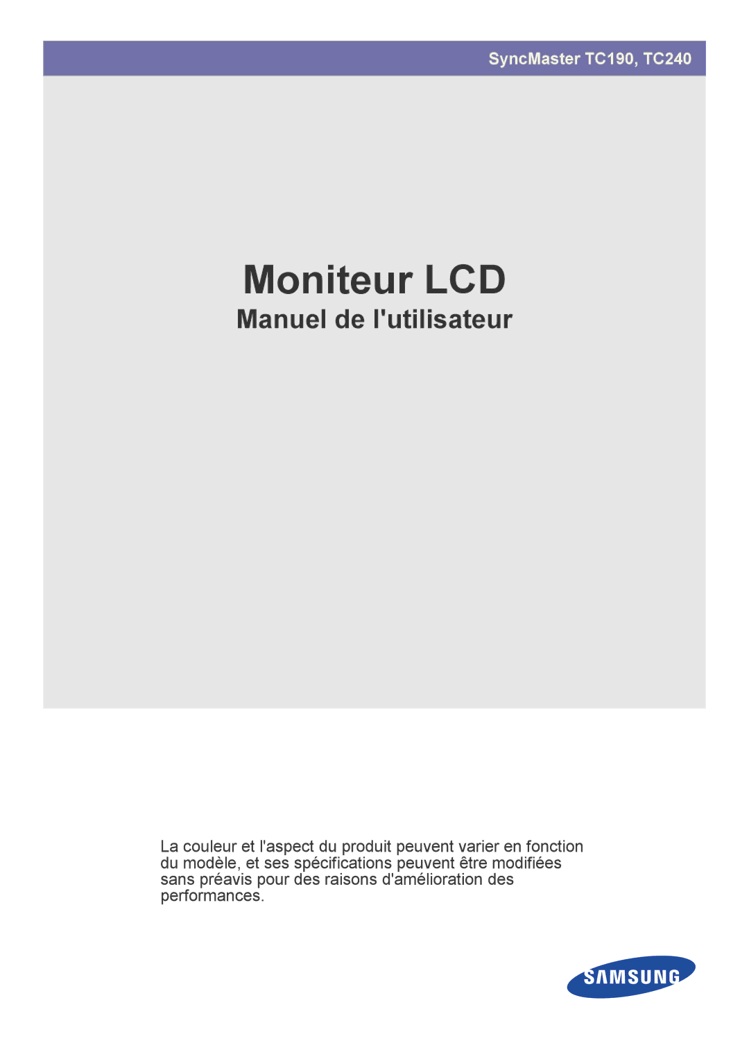 Samsung LF19MGSLBR/EN, LF24MGSLBR/EN, LF19MGSLBP/EN, LF24MGSLBP/EN, LF19MGWLBM/EN, LF19MGSLBM/EN manual Moniteur LCD 