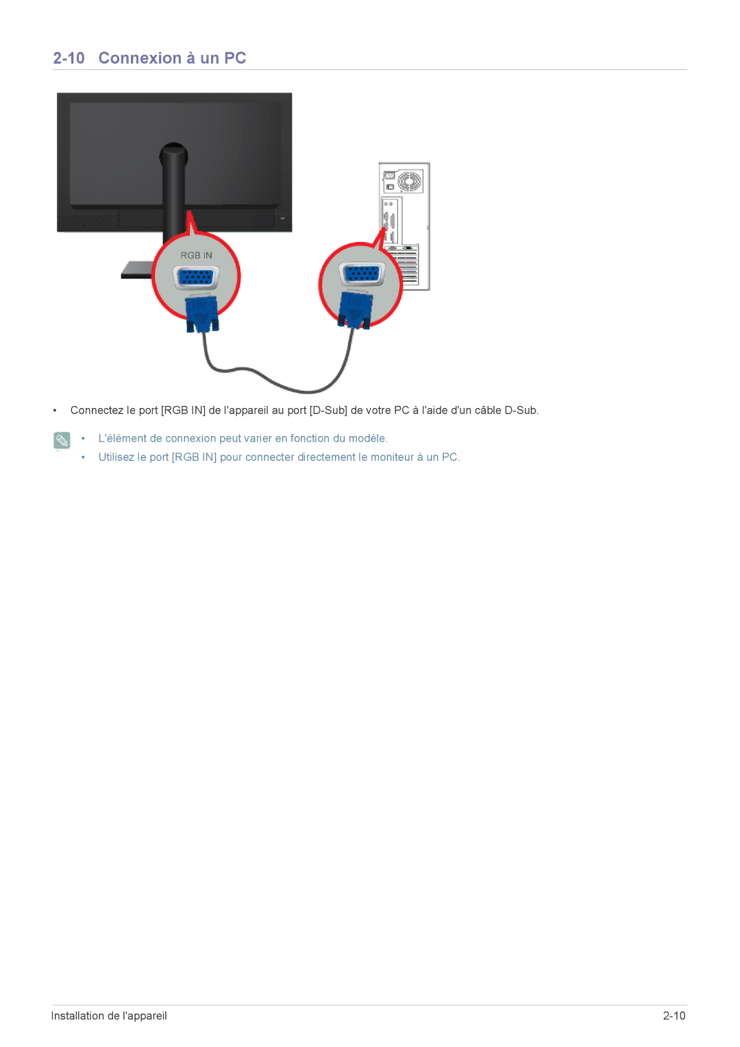 Samsung LF24MGSLBR/EN, LF19MGSLBR/EN, LF19MGSLBP/EN, LF24MGSLBP/EN, LF19MGWLBM/EN, LF19MGSLBM/EN manual Connexion à un PC 