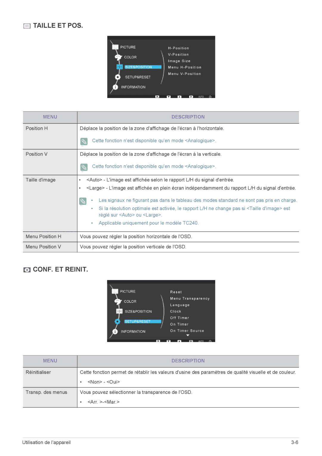 Samsung LF19MGWLBM/EN, LF24MGSLBR/EN, LF19MGSLBR/EN, LF19MGSLBP/EN, LF24MGSLBP/EN, LF19MGSLBM/EN manual Taille ET POS 