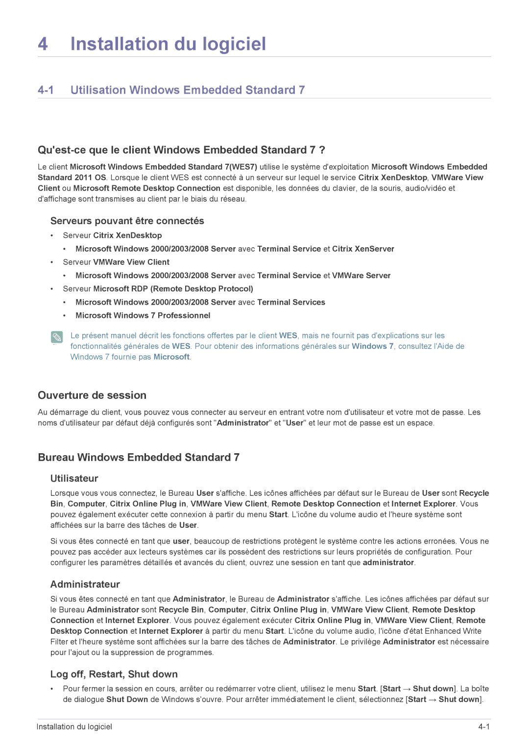 Samsung LF24MGSLBR/EN manual Utilisation Windows Embedded Standard, Quest-ce que le client Windows Embedded Standard 7 ? 