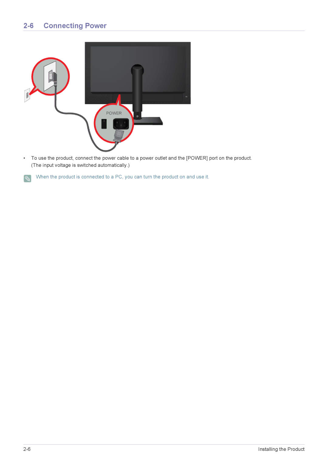 Samsung LF19MGSLBM/EN, LF24MGSLBR/EN, LF19MGSLBR/EN, LF19MGSLBP/EN, LF24MGSLBP/EN, LF19MGWLBM/EN manual Connecting Power 