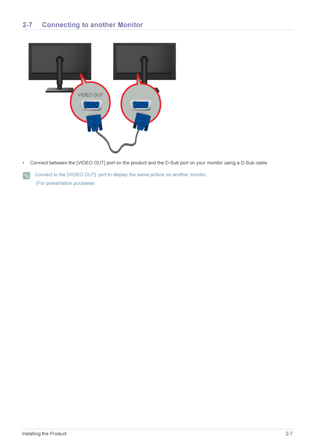 Samsung LF24MGSLBM/EN, LF24MGSLBR/EN, LF19MGSLBR/EN, LF19MGSLBP/EN, LF24MGSLBP/EN, LF19MGWLBM/EN Connecting to another Monitor 