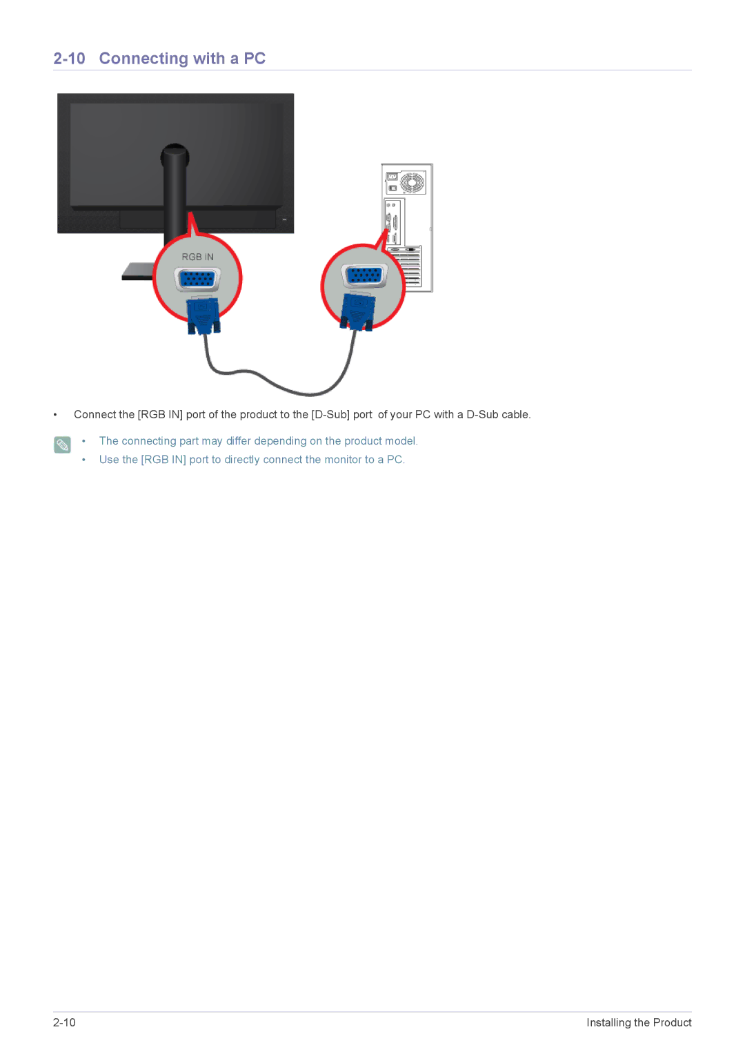 Samsung LF19MGSLBP/EN, LF24MGSLBR/EN, LF19MGSLBR/EN, LF24MGSLBP/EN, LF19MGWLBM/EN, LF19MGSLBM/EN manual Connecting with a PC 