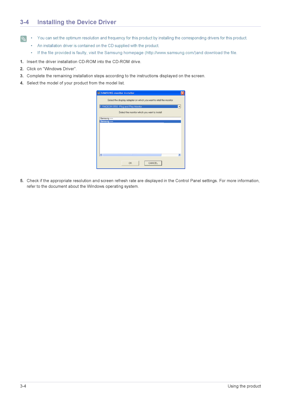 Samsung LF19MGSLBM/EN, LF24MGSLBR/EN, LF19MGSLBR/EN, LF19MGSLBP/EN, LF24MGSLBP/EN, LF19MGWLBM/EN Installing the Device Driver 