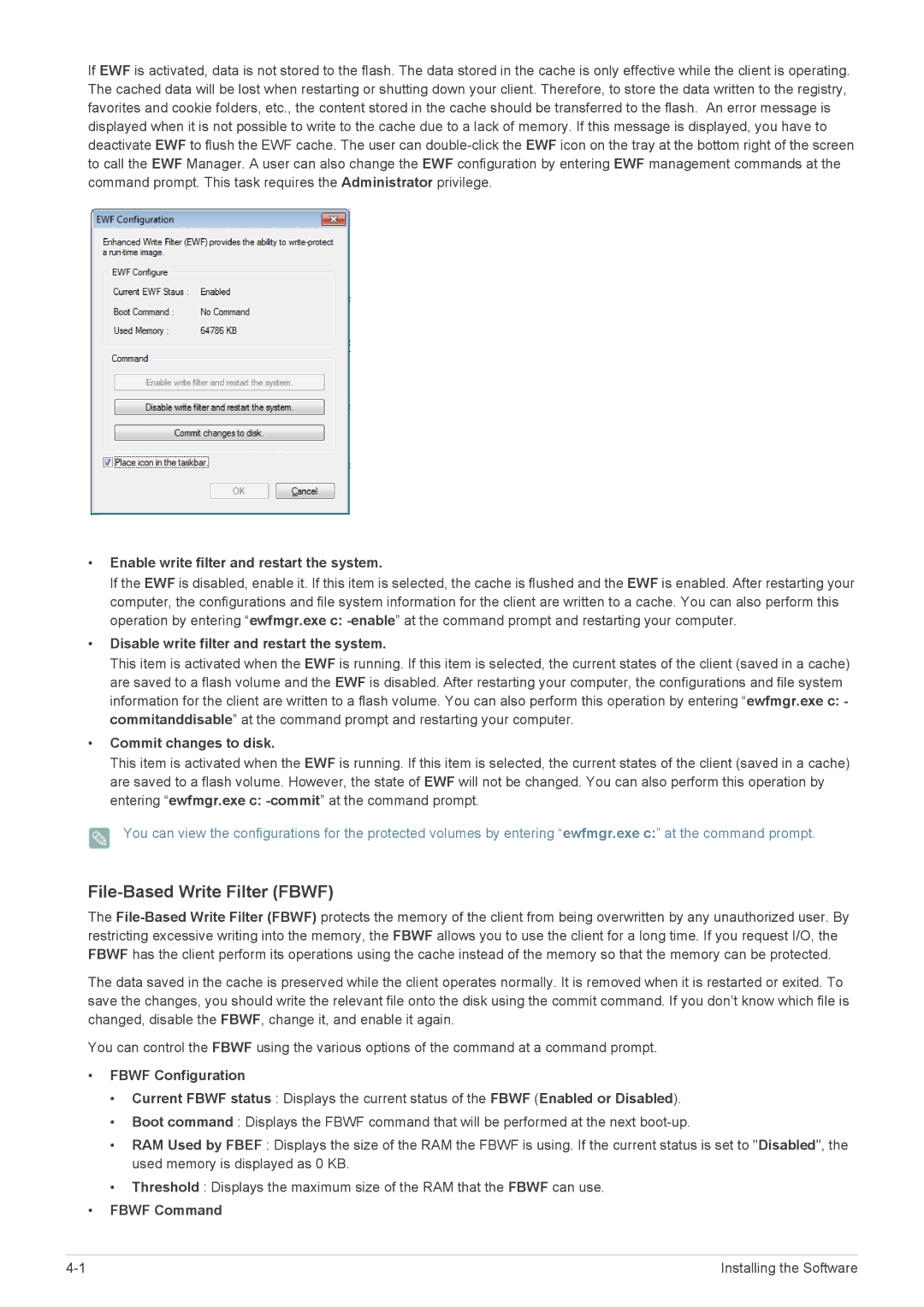 Samsung LF19MGSLBM/EN manual Enable write filter and restart the system, Disable write filter and restart the system 