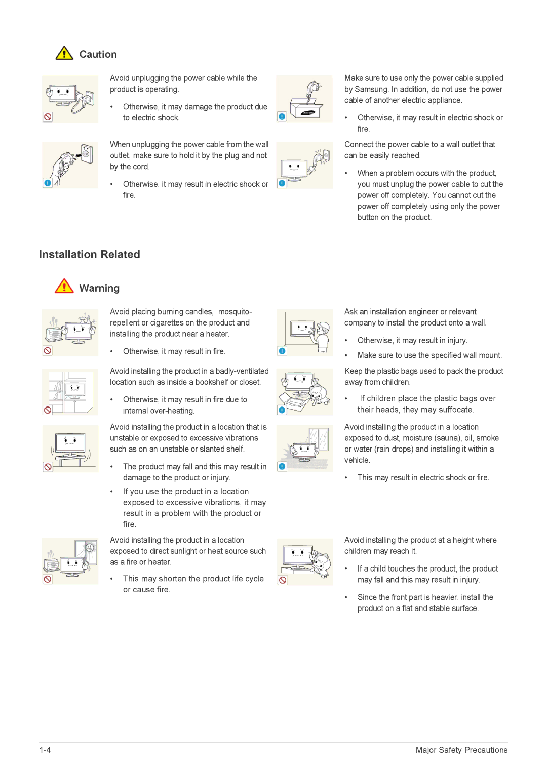 Samsung LF19MGSLBP/EN, LF24MGSLBR/EN, LF19MGSLBR/EN, LF24MGSLBP/EN Installation Related, Otherwise, it may result in fire 