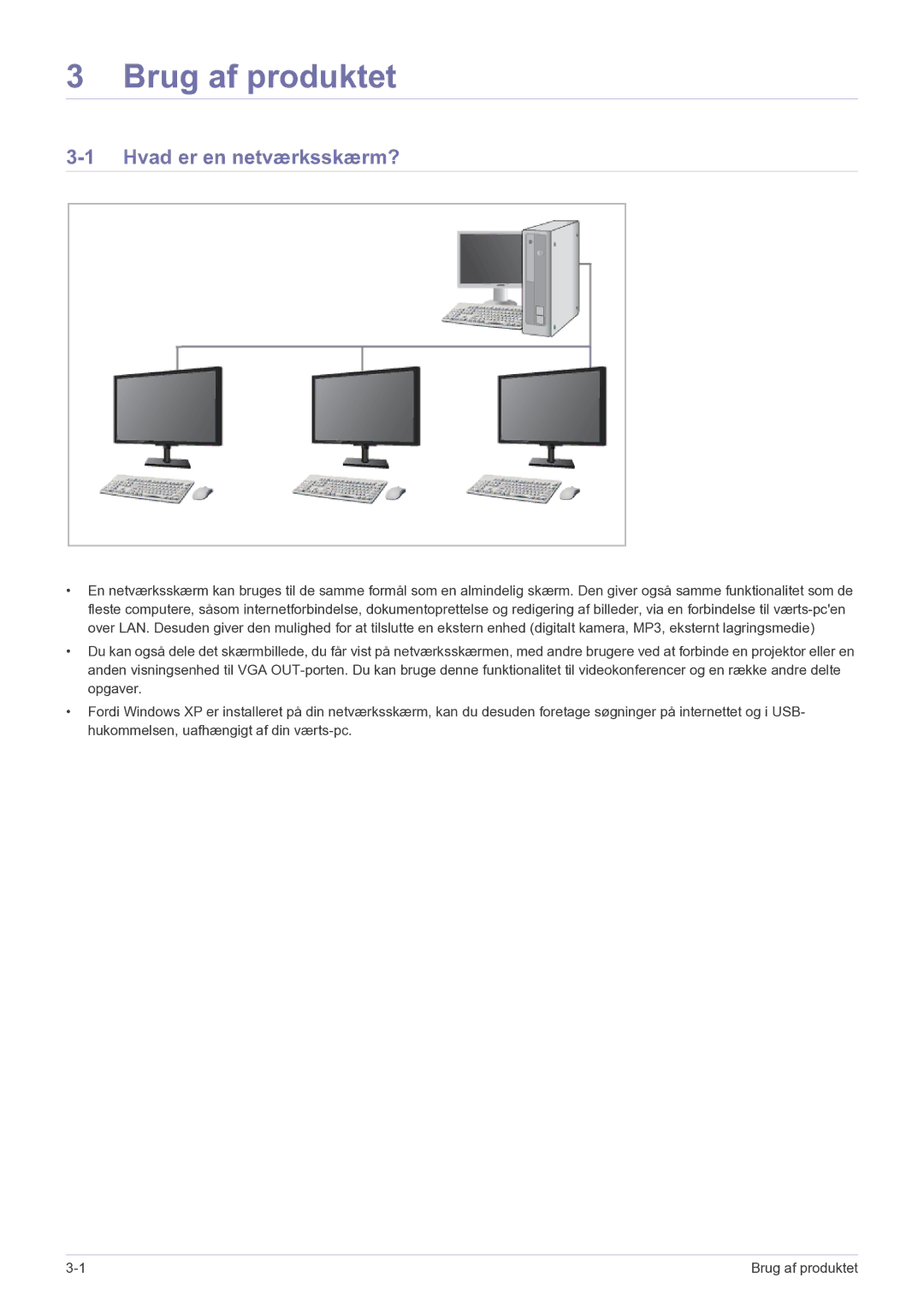 Samsung LF19MGSLBR/EN, LF24MGSLBR/EN manual Brug af produktet, Hvad er en netværksskærm? 