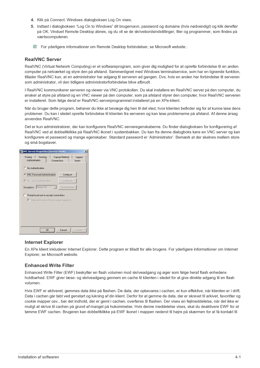 Samsung LF24MGSLBR/EN, LF19MGSLBR/EN manual RealVNC Server, Internet Explorer, Enhanced Write Filter 