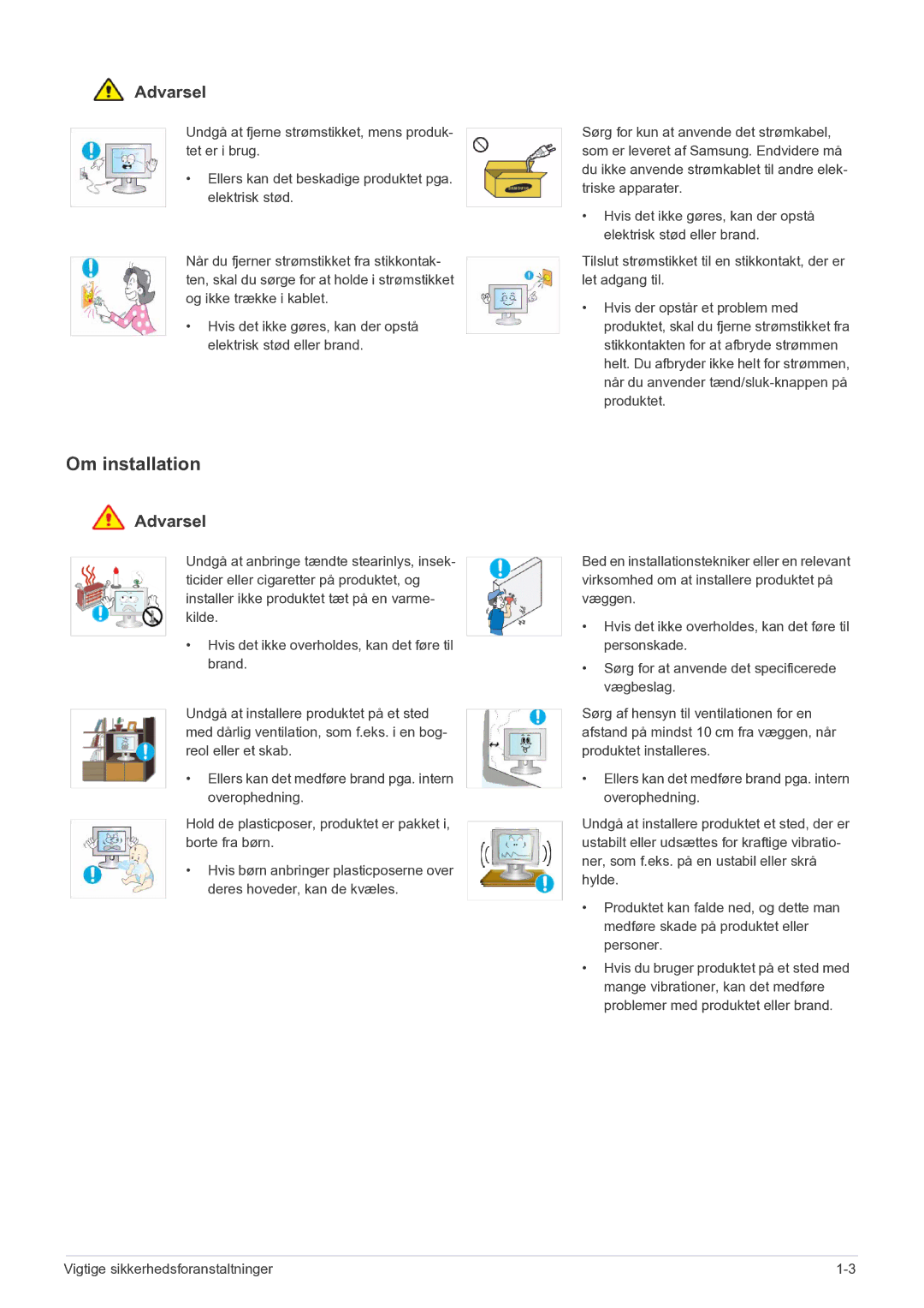 Samsung LF24MGSLBR/EN, LF19MGSLBR/EN manual Om installation 