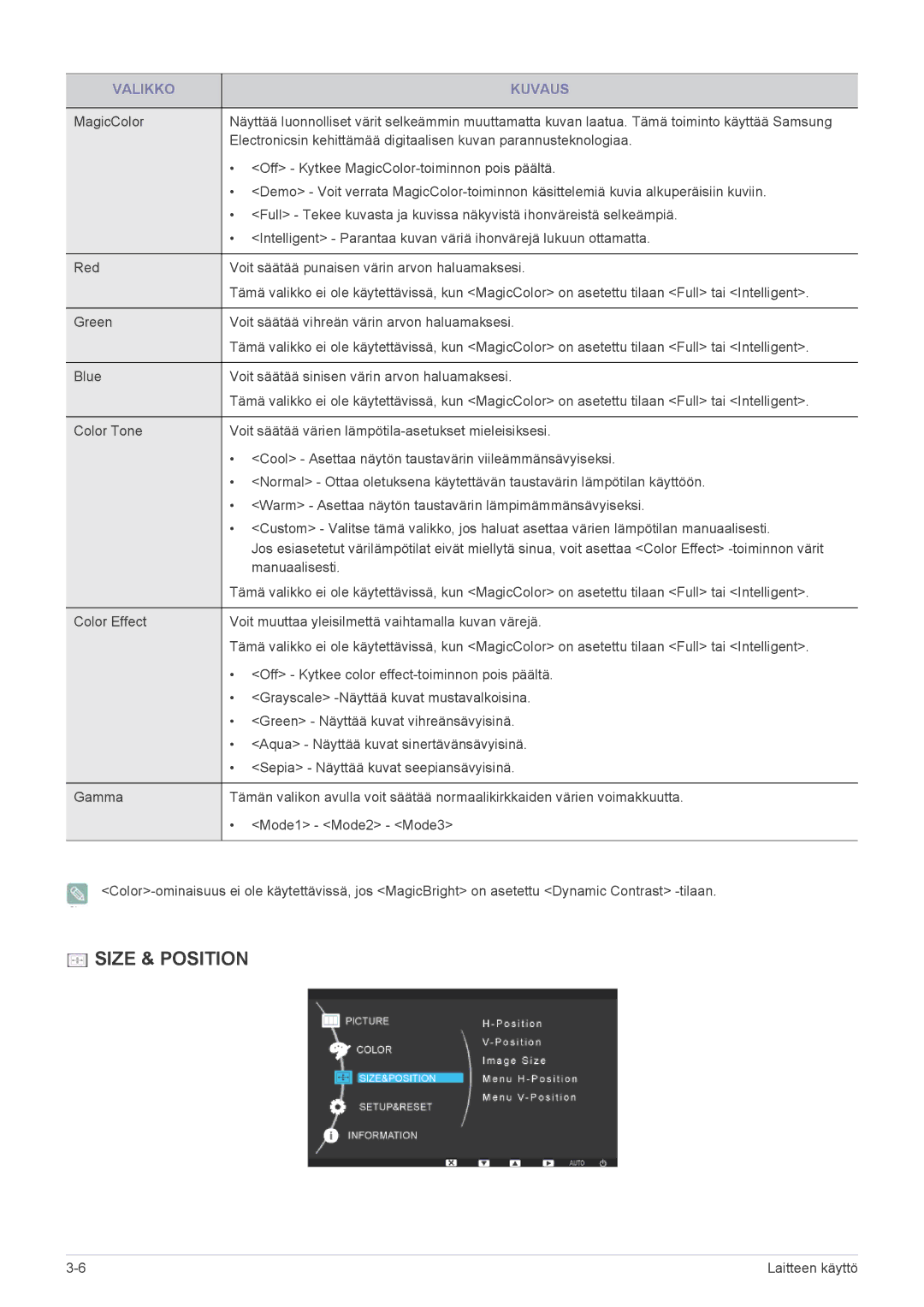 Samsung LF19MGSLBR/EN, LF24MGSLBR/EN manual Size & Position 